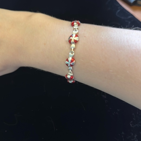 Jewelry - Dainty Red and Silver Peppermint Swirl Design Bracelet